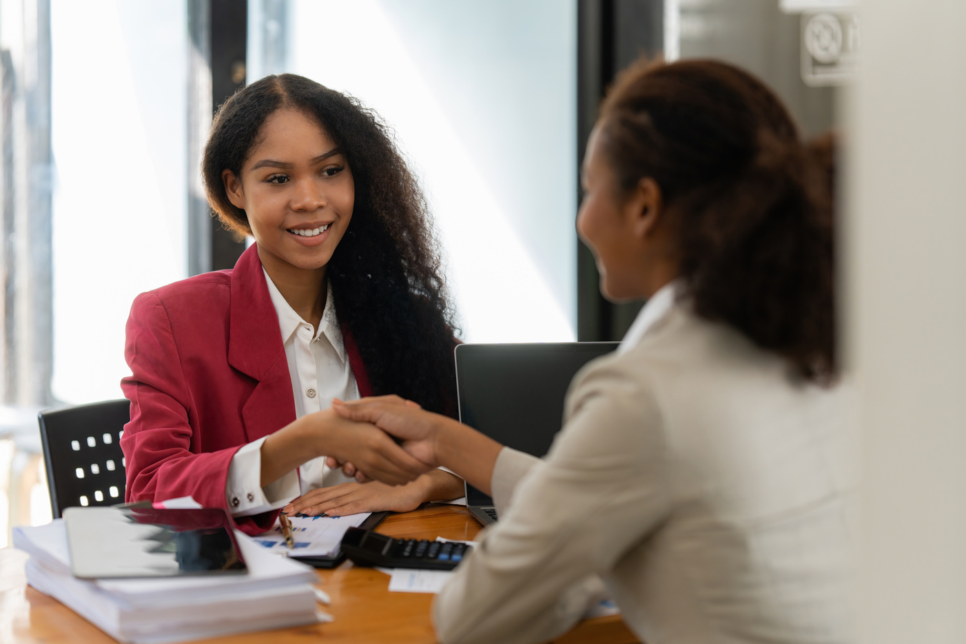 Image black business women handshake. Successful black business